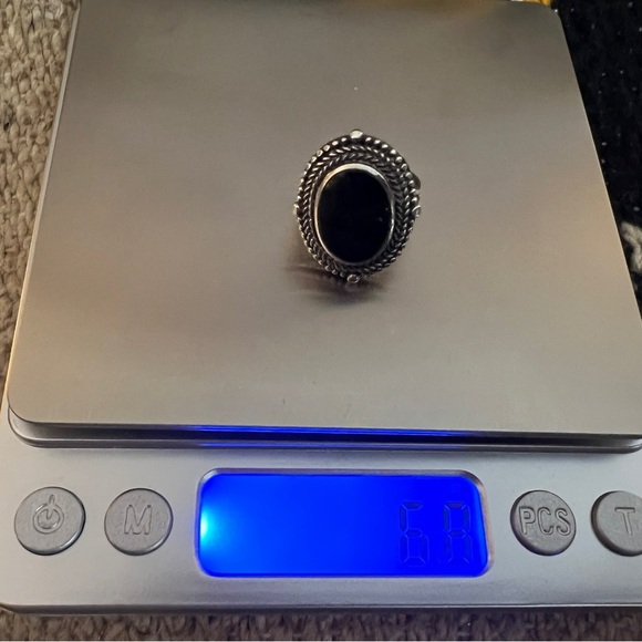 ❤️ Black Onyx Vintage Sterling Silver Rope Border Size 5.5 Ring 6.8 Gram - Picture 10 of 17